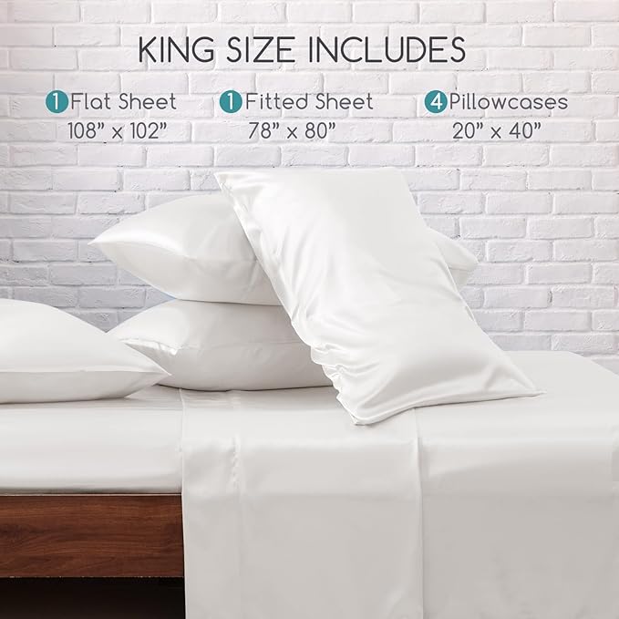 MR&HM Satin Bed Sheets, King Size Sheets Set - Image 7