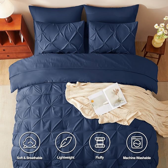 CozyLux California King Comforter Set Navy Blue - Image 2