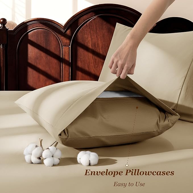 LBRO2M 100% Cotton Sheets Set Deep Pocket 19", 1000 Thread Count Full Size 4 - Image 6