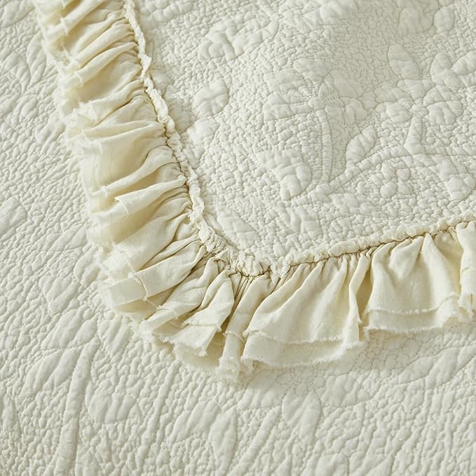 Brandream Cream Yellow White Quilt Set Queen Size Cotton Matelasse Bedding - Image 8