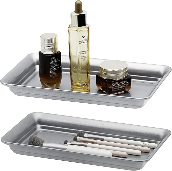 Vintage Farmhouse Decor Metal Vanity Tray, Countertop Guest Hand Towel Storage - Image 2