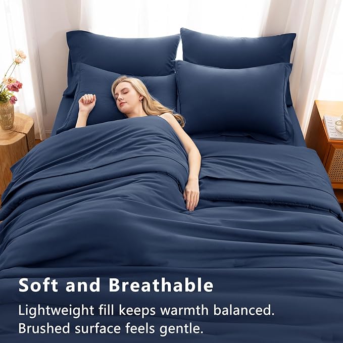 CozyLux Oversized King Comforter Set Navy Blue, 7 Pieces Bed in a Bag Comforter - Image 5