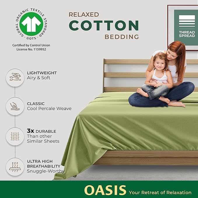 THREAD SPREAD 100% Organic Cotton Percale Flat Sheet Twin XL Size - Image 2