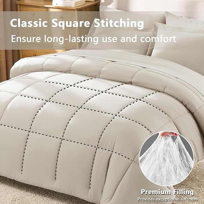 CozyLux Queen Comforter Set Beige - Image 4