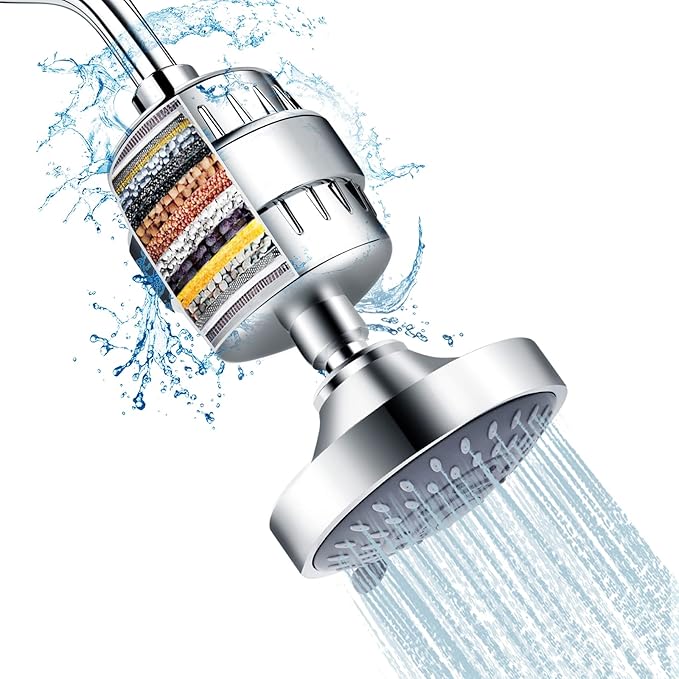 FEELSO Shower Head and 15 Stage Shower Filter Combo, High Pressure 5 Spray by FEELSO
