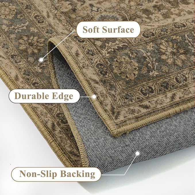 Brown 3x5 Area Rug Washable Vintage Carpet - Image 4
