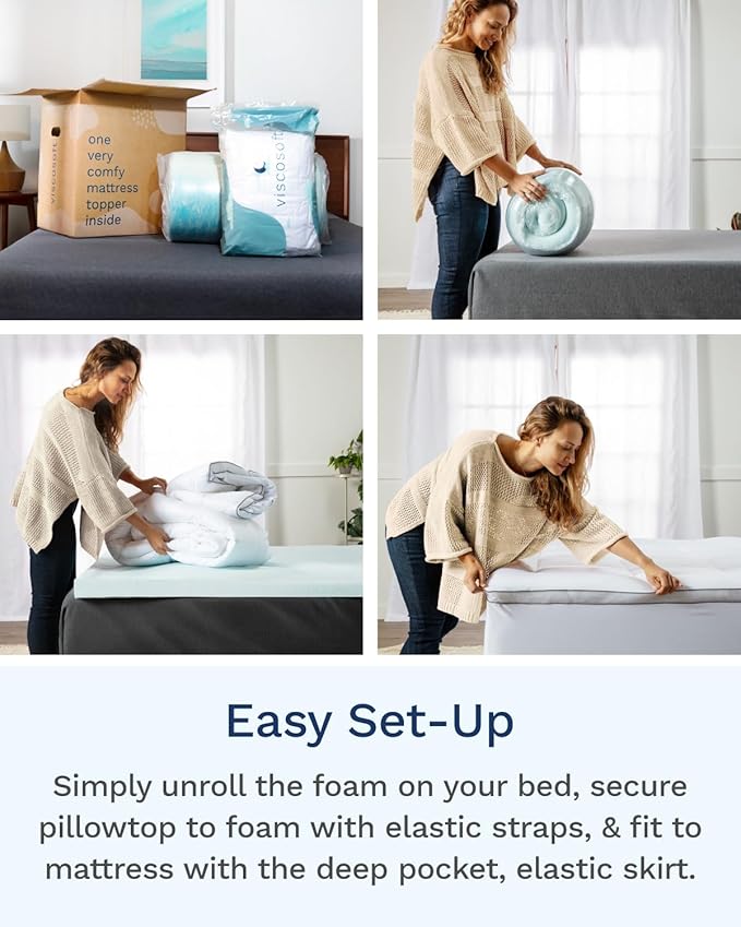 ViscoSoft 4 Inch Pillow Top Memory Foam Mattress Topper Queen - Image 5