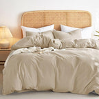 Wake In Cloud - Cotton Duvet Cover Set, Queen Size, Khaki Linen Color, 100% by WakeInCloud
