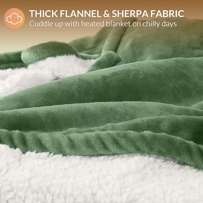 HOMLYNS LuxeHeat Heated Blanket Electric Blanket Twin Size, Soft Flannel Sherpa - Image 5