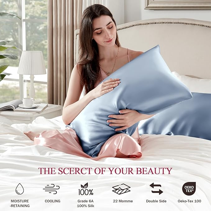 100% Silk Pillow Cases 2 Pack Standard Size Mulberry Silk Pillowcase Set of 2 - Image 6
