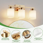 PARTPHONER 3-Light Brushed Gold Bathroom Light Fixtures, Modern Vanity Light - Image 3