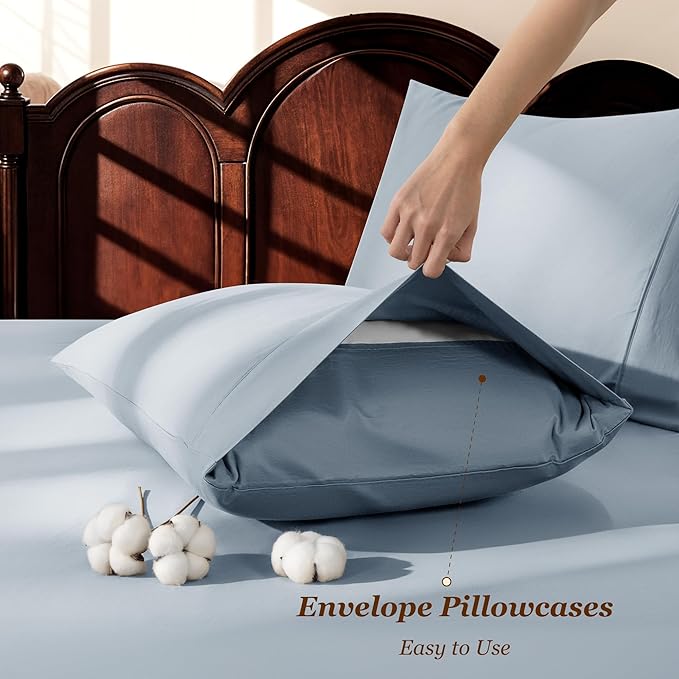 LBRO2M 100% Cotton Sheets Set Deep Pocket 19", 1000 Thread Count California - Image 6