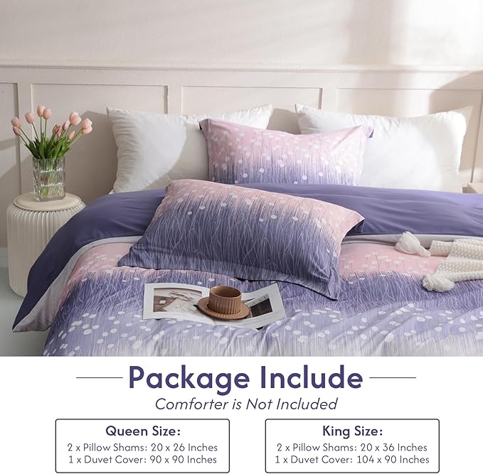 LONAVA Queen Patchwork 3 Pcs Duvet Cover Set, Breathable Soft Microfiber Purple - Image 6
