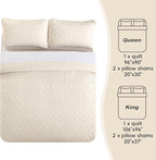 Yiran Beige Quilt Set King Size Lightweight Bedspread Ultrasonic Wave Pattern - Image 8