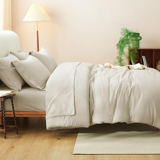 CozyLux Full Size Comforter Sets Oatmeal, 7 Pieces Bed in a Bag Full Comforter - Image 8