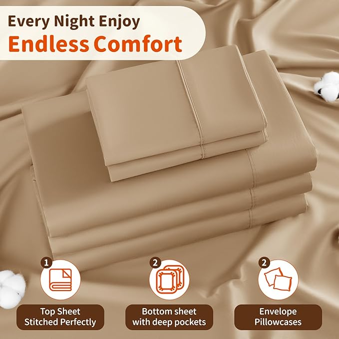 LBRO2M Split King Sheet Sets for Adjustable Bed 1000 Thread Count 100% Egyptian - Image 5