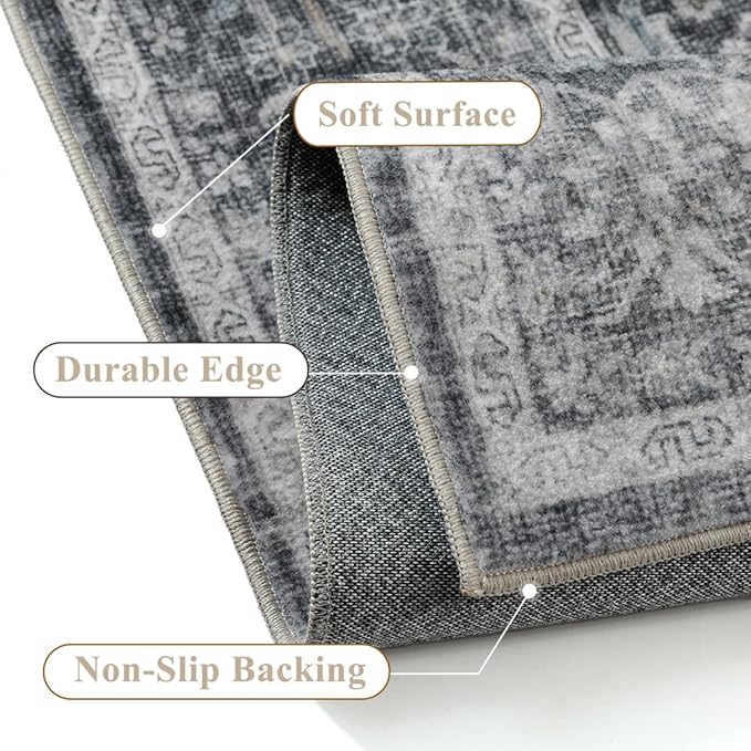 Blue 8x10 Area Rug Non Slip Large Vintage Living Room Distressed Machine - Image 3