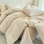 PinkMemory Beige Striped Duvet Cover Set Queen 100% Washed Cotton Beige Wide - Image 2