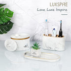Luxspire Bathroom Vanity Tray, Marble Ceramic Dresser Jewelry Dish - Image 7