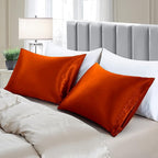 Aormenzy Satin Pillow Cases for Women Queen Size Set of 2, Burnt Orange Satin - Image 4