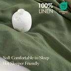 DAPU 100% Linen Olive Green Duvet Cover Set, Pure Natural French Flax Linen - Image 2