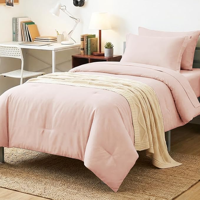 CozyLux Twin Comforter Set Blush Pink, 5 Pieces Bed in a Bag Twin Comforter Set by CozyLux