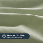 Wake In Cloud - Cotton Duvet Cover Set, Twin Size, Sage Green, 100% Washed - Image 6