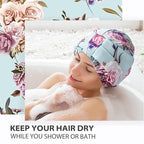 INNELO Luxury Shower Cap for Women Reusable Waterproof, Double Layered Shower - Image 5