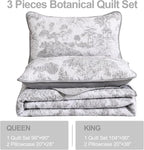 WONGS BEDDING Grey Quilt Set King Size, 3 Pieces Botanical Bedspreads Set - Image 4