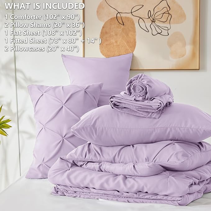 CozyLux King Size Comforter Set Lavender, 7 Pieces Bed in A Bag Light Purple - Image 6