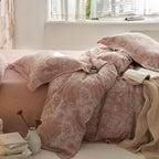 mixinni Duvet Cover Queen, Premium Cotton Double-Layer Yarn Pink Floral - Image 3
