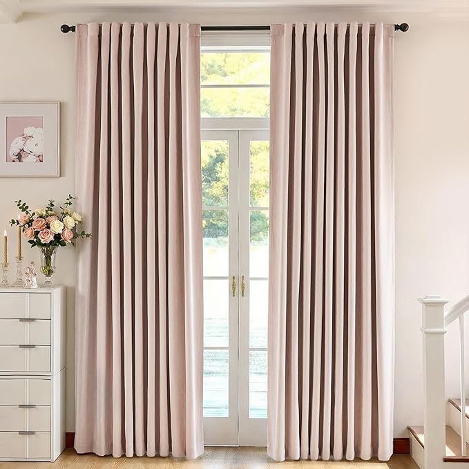 jinchan Chenille Blackout Curtains 84 Inches Long 2 Panels Light Pink Thermal - Image 6