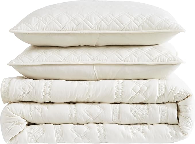 WDCOZY Boho Ivory Quilts Queen Size Bedding Sets - Image 7