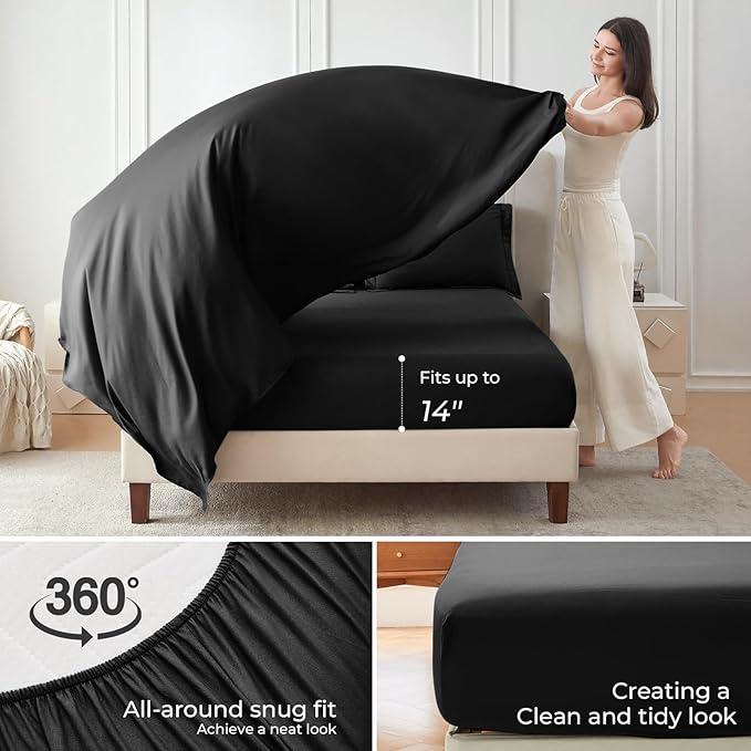 Sasttie California King Comforter Set Black, 7 Pieces Cal King Bed in a Bag - Image 4