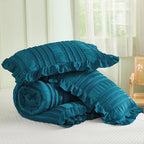 WONGS BEDDING Teal Comforter Set King, 3 Pieces Ruffle Farmhouse Shabby Chic - Image 7
