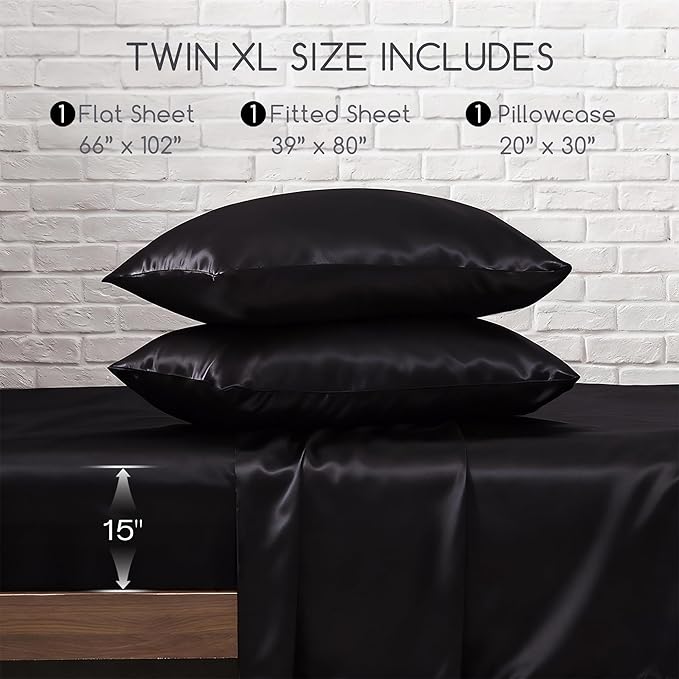 MR&HM Satin Bed Sheets, Twin XL Size Sheets Set - Image 7