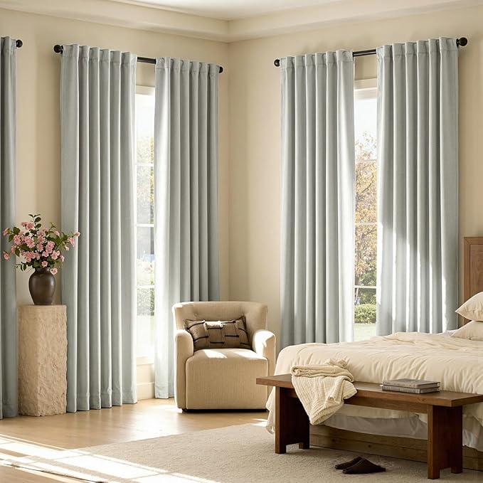 jinchan Chenille Blackout Curtains 84 Inches Long Light Grey Thermal Insulated - Image 2