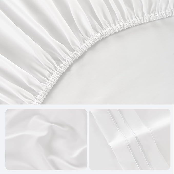 ROSE&RISY White Full Sheet Set, 4 Pieces Soft Bedding Sheet Set, Breathable and - Image 7