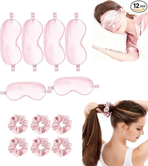 12Pcs Silk Sleep Masks Satin Eye Mask Silky Eyes Cover Blindfold Eyeshade Hair by WJingYiJia
