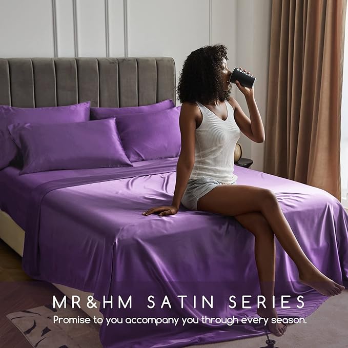 MR&HM Satin Bed Sheets, Queen Size Sheets Set - Image 6