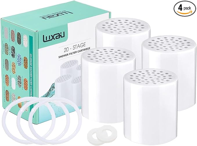 4 Pc Luxau 20 Stage Shower Filter Replacement Cartridge, Shower Head Filter by Luxau