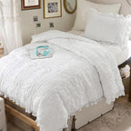 WONGS BEDDING White Comforter Set Twin, 3 Pieces Ruffle Shabby Chic Comforter - Image 3