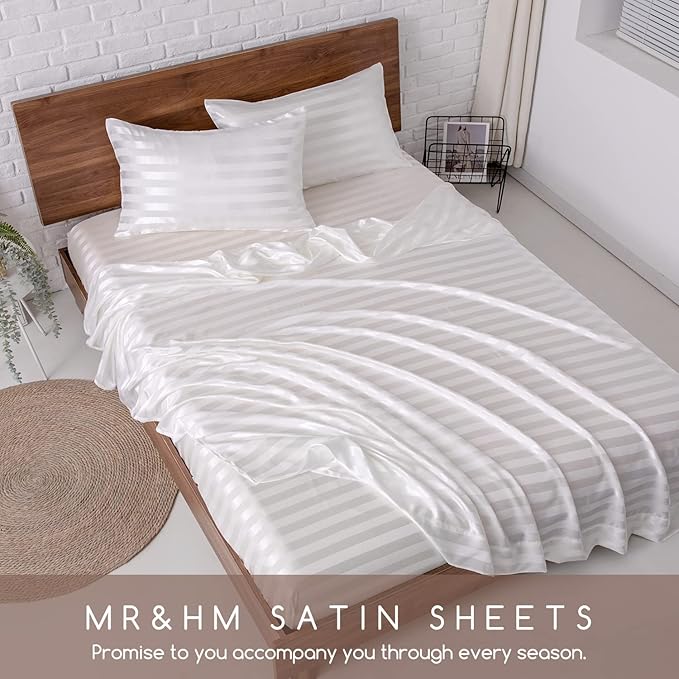 MR&HM Satin Bed Sheets, King Size Sheets Set - Image 6