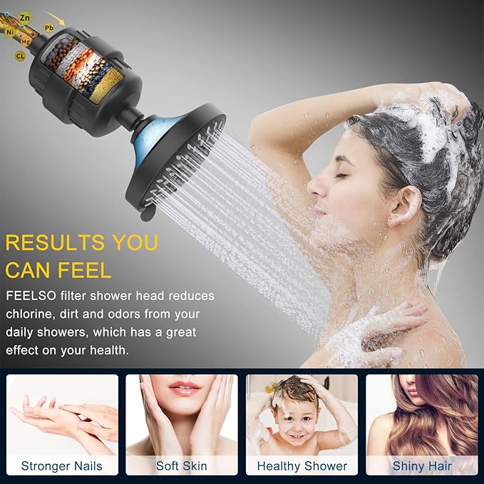 FEELSO Shower Head and 15 Stage Shower Filter Combo, High Pressure 5 Spray - Image 3