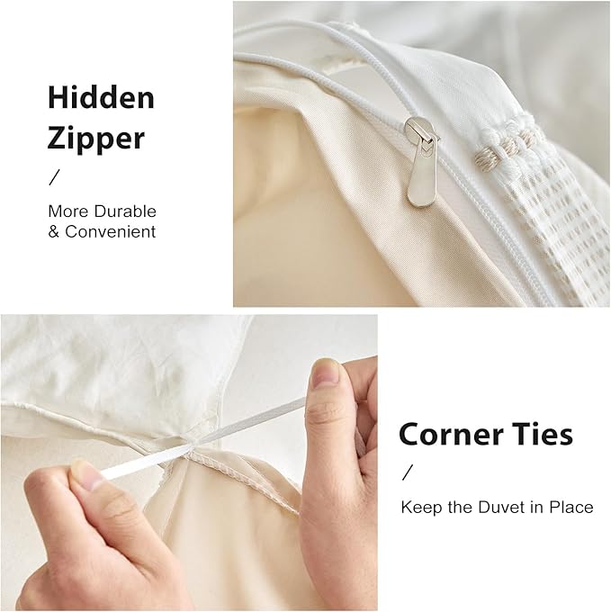 WARMDERN Khaki Striped Weave Duvet Cover Queen Size, Microfiber Textured - Image 5