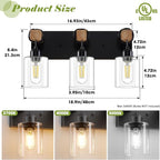 Licperron Farmhouse 3-Lights Wood Bathroom Vanity Light, Rustic Black Bathroom - Image 2