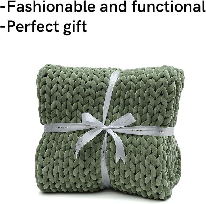 YnM Velvet Knitted Weighted Blanket, Hand Made Chunky Knit Weighted Throw - Image 4