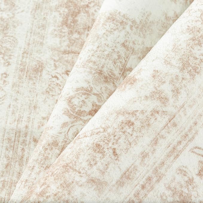 Area Rug 4x6 Cream Washable Office Entryway Vintage Medallion Beige Carpet Non - Image 8