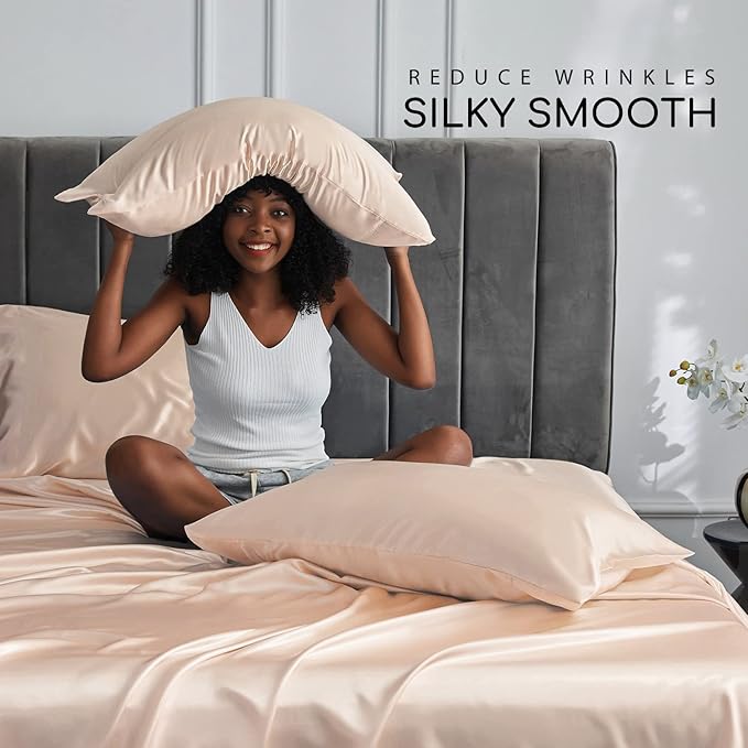 MR&HM Satin Bed Sheets, Full Size Sheets Set - Image 3