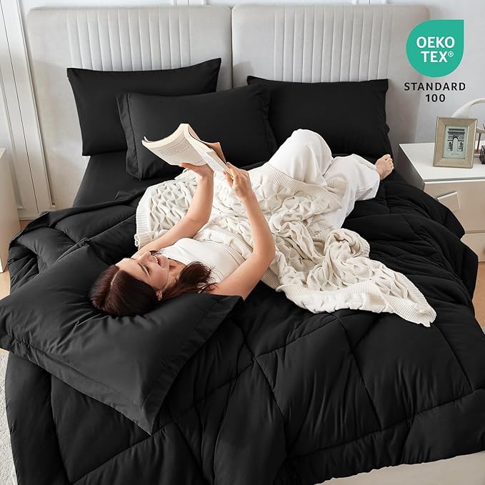 Sasttie Twin XL Comforter Set Black, 5 Pieces Twin XL Bed in a Bag, Complete - Image 5